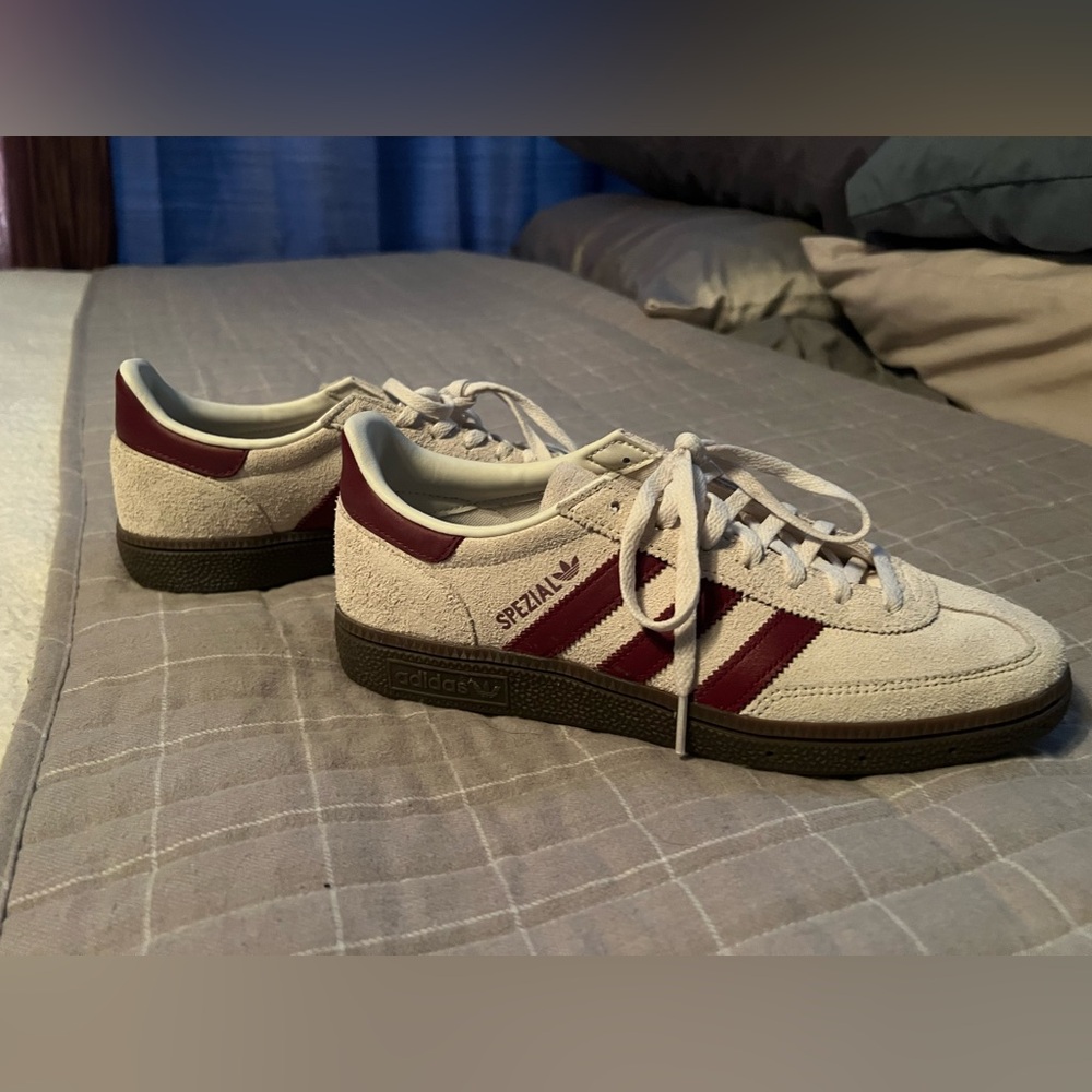 Adidas Spezia White and Burgundy Sneakers